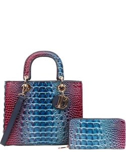 2in1 Tie-Dye Croc Satchel Wallet Set CE9143W BLUE
